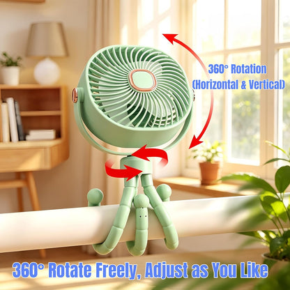 Square USB Rechargeable Octopus Mini Fan, Flexible Tripod, Phone Holder & Quiet Wind, Portable Stroller Fan (White, Large)