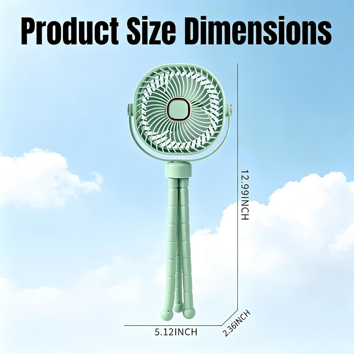 Square USB Rechargeable Octopus Mini Fan, Flexible Tripod, Phone Holder & Quiet Wind, Portable Stroller Fan (White, Large)