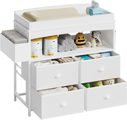 Baby Changing Table with Storage, Changing Table Dresser, Diaper Changer Crib Sleeper Fabric Drawers, Storage Dividers, Diapers Bags for Nursery Modern (6 Drawers/White)