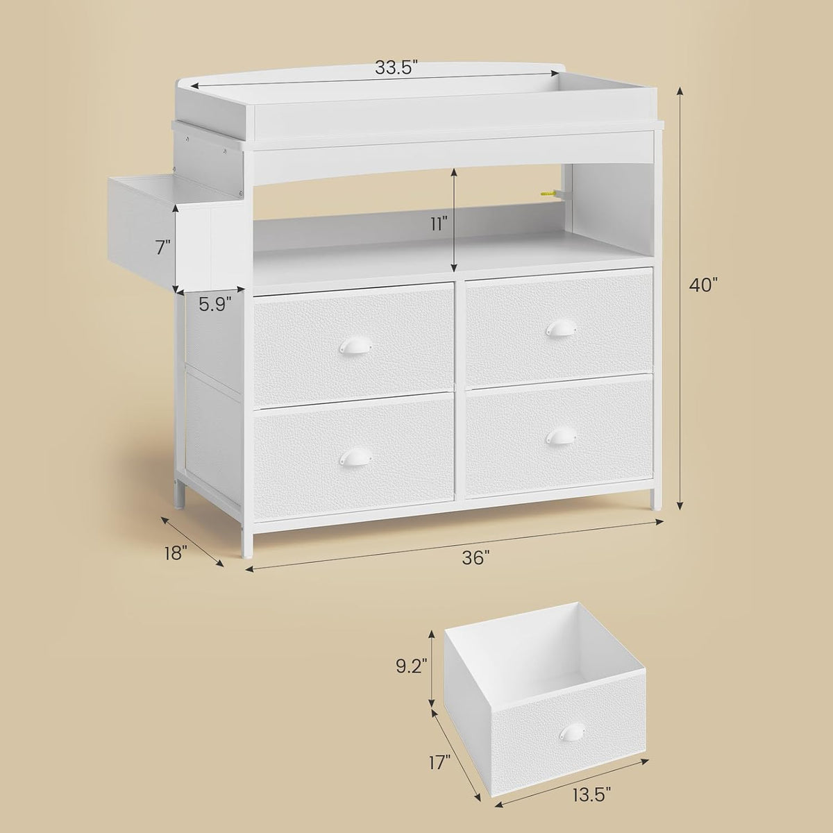 Baby Changing Table with Storage, Changing Table Dresser, Diaper Changer Crib Sleeper Fabric Drawers, Storage Dividers, Diapers Bags for Nursery Modern (6 Drawers/White)
