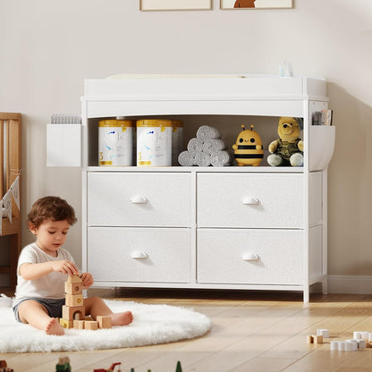 Baby Changing Table with Storage, Changing Table Dresser, Diaper Changer Crib Sleeper Fabric Drawers, Storage Dividers, Diapers Bags for Nursery Modern (6 Drawers/White)