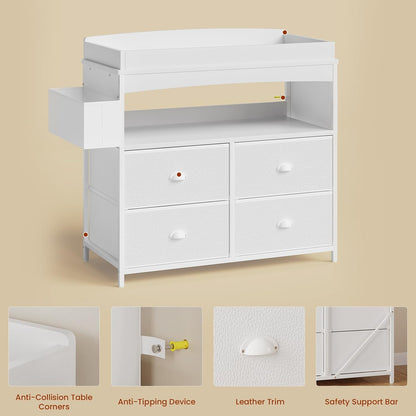 Baby Changing Table with Storage, Changing Table Dresser, Diaper Changer Crib Sleeper Fabric Drawers, Storage Dividers, Diapers Bags for Nursery Modern (6 Drawers/White)