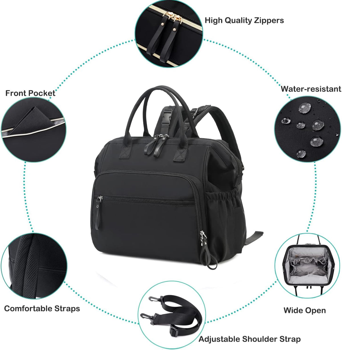 Large Diaper Bag Tote (Black, Large-20L)