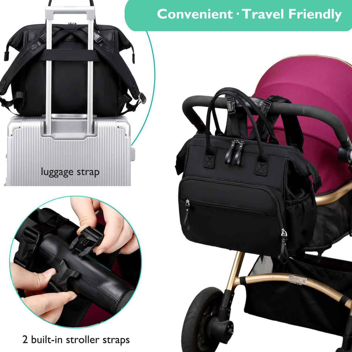 Large Diaper Bag Tote (Black, Large-20L)
