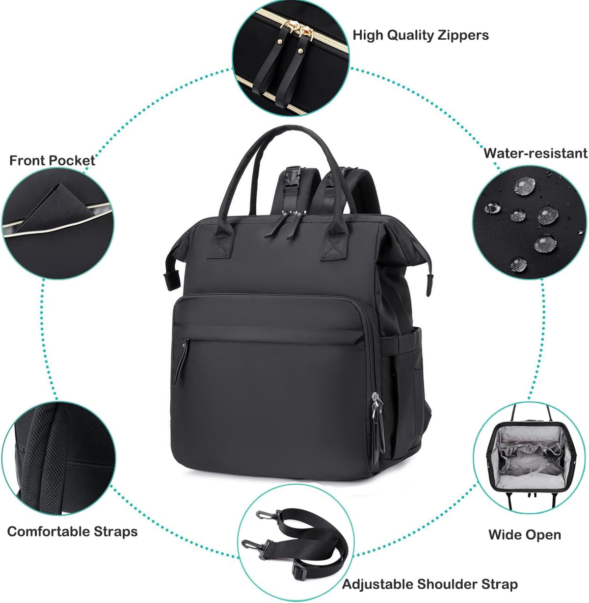 Large Diaper Bag Tote (Black, Large-20L)
