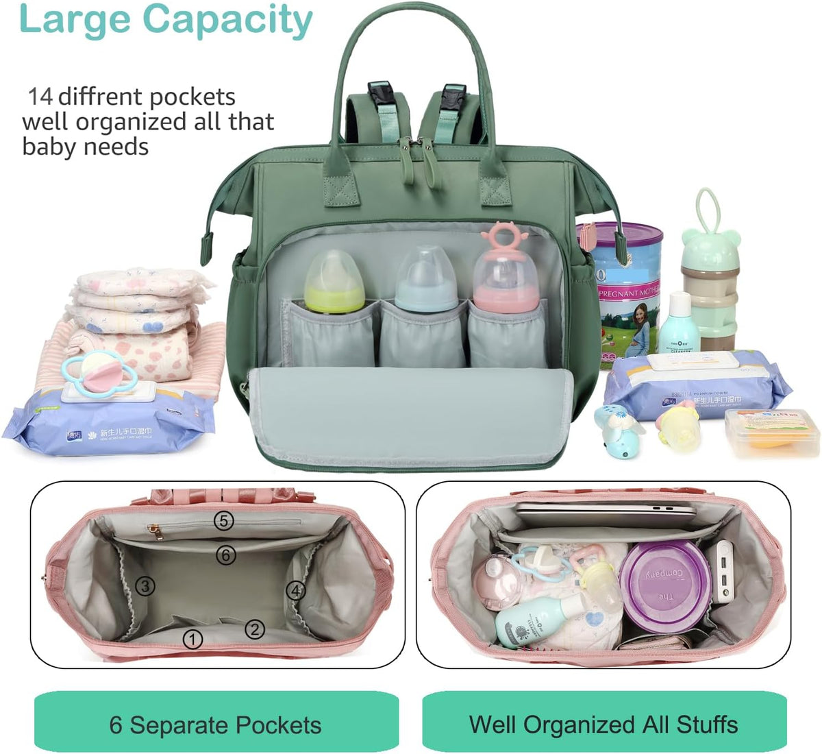 Large Diaper Bag Tote (Black, Large-20L)