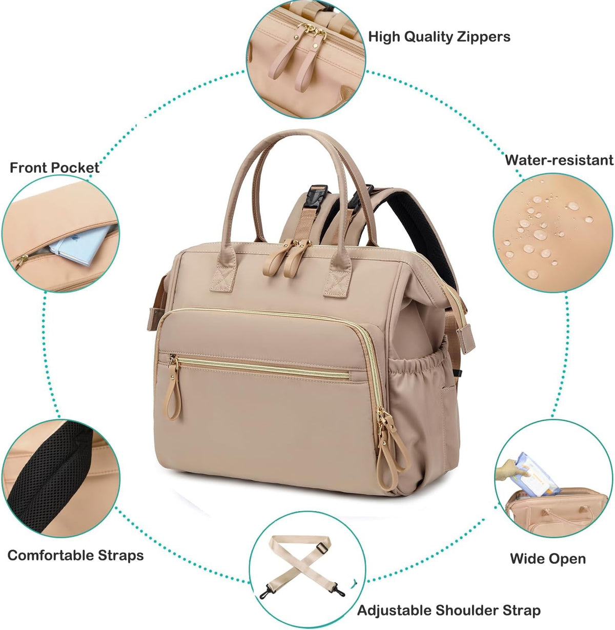 Large Diaper Bag Tote (Black, Large-20L)
