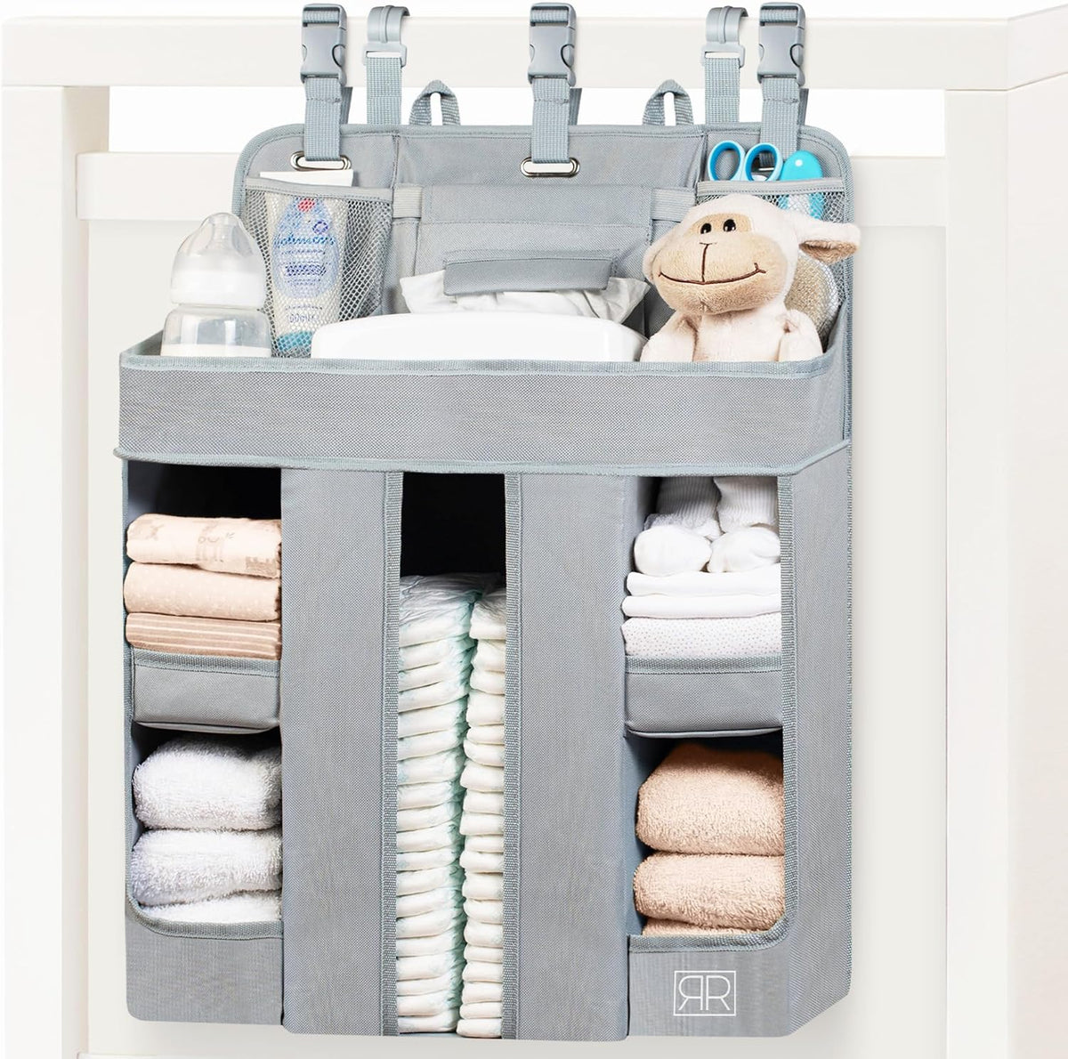 Premium Hanging Diaper Caddy Organizer – Nursery Storage Caddy for Baby Essentials – Ideal Gift for Boys & Girls – Fits Crib, Changing Table, Playard, Wall & Door