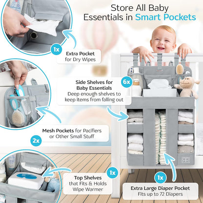 Premium Hanging Diaper Caddy Organizer – Nursery Storage Caddy for Baby Essentials – Ideal Gift for Boys & Girls – Fits Crib, Changing Table, Playard, Wall & Door