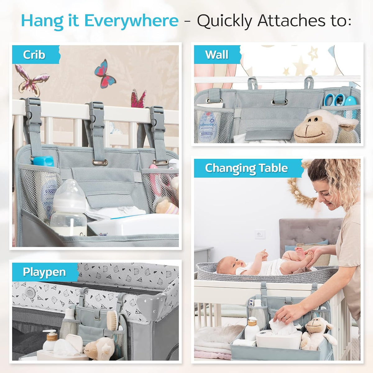 Premium Hanging Diaper Caddy Organizer – Nursery Storage Caddy for Baby Essentials – Ideal Gift for Boys & Girls – Fits Crib, Changing Table, Playard, Wall & Door