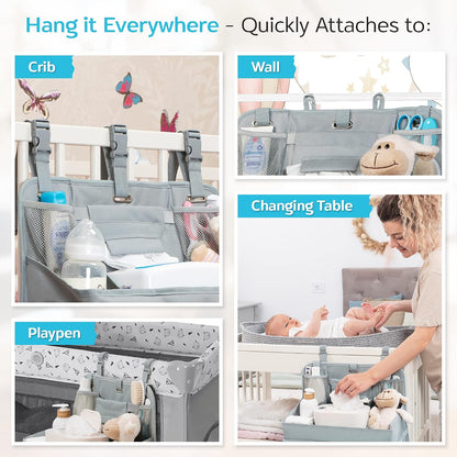 Premium Hanging Diaper Caddy Organizer – Nursery Storage Caddy for Baby Essentials – Ideal Gift for Boys & Girls – Fits Crib, Changing Table, Playard, Wall & Door