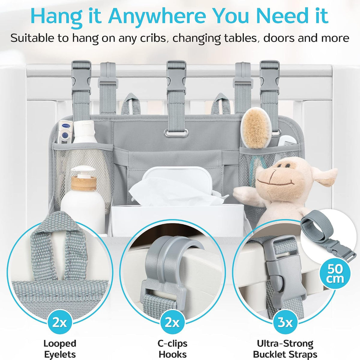 Premium Hanging Diaper Caddy Organizer – Nursery Storage Caddy for Baby Essentials – Ideal Gift for Boys & Girls – Fits Crib, Changing Table, Playard, Wall & Door