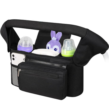Universal Stroller Organizer with Insulated Cup Holder,Pram Caddy with Detachable Phone Bag and Shoulder Strap,Stroller Bag Caddy Organizer Fits for Uppababy, Baby Jogger, Britax Strollers