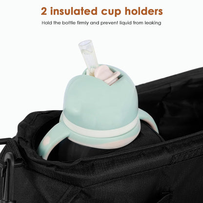 Universal Stroller Organizer with Insulated Cup Holder,Pram Caddy with Detachable Phone Bag and Shoulder Strap,Stroller Bag Caddy Organizer Fits for Uppababy, Baby Jogger, Britax Strollers