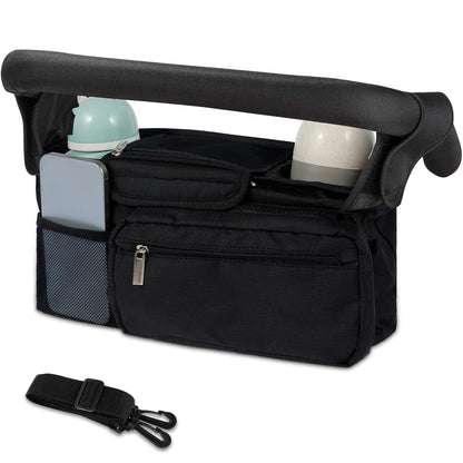 Universal Stroller Organizer with Insulated Cup Holder,Pram Caddy with Detachable Phone Bag and Shoulder Strap,Stroller Bag Caddy Organizer Fits for Uppababy, Baby Jogger, Britax Strollers