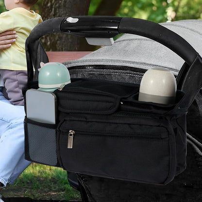 Universal Stroller Organizer with Insulated Cup Holder,Pram Caddy with Detachable Phone Bag and Shoulder Strap,Stroller Bag Caddy Organizer Fits for Uppababy, Baby Jogger, Britax Strollers
