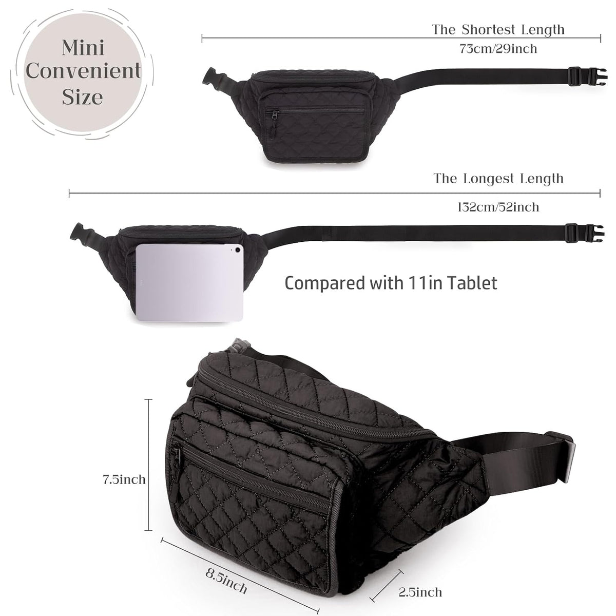 Small Diaper Bag with Portable Changing Pad, Crossbody Diaper Bag Pack with Wipes Pocket for Mom and Dad, Mini Diaper Bag Fanny Pack for Baby Travel, Black