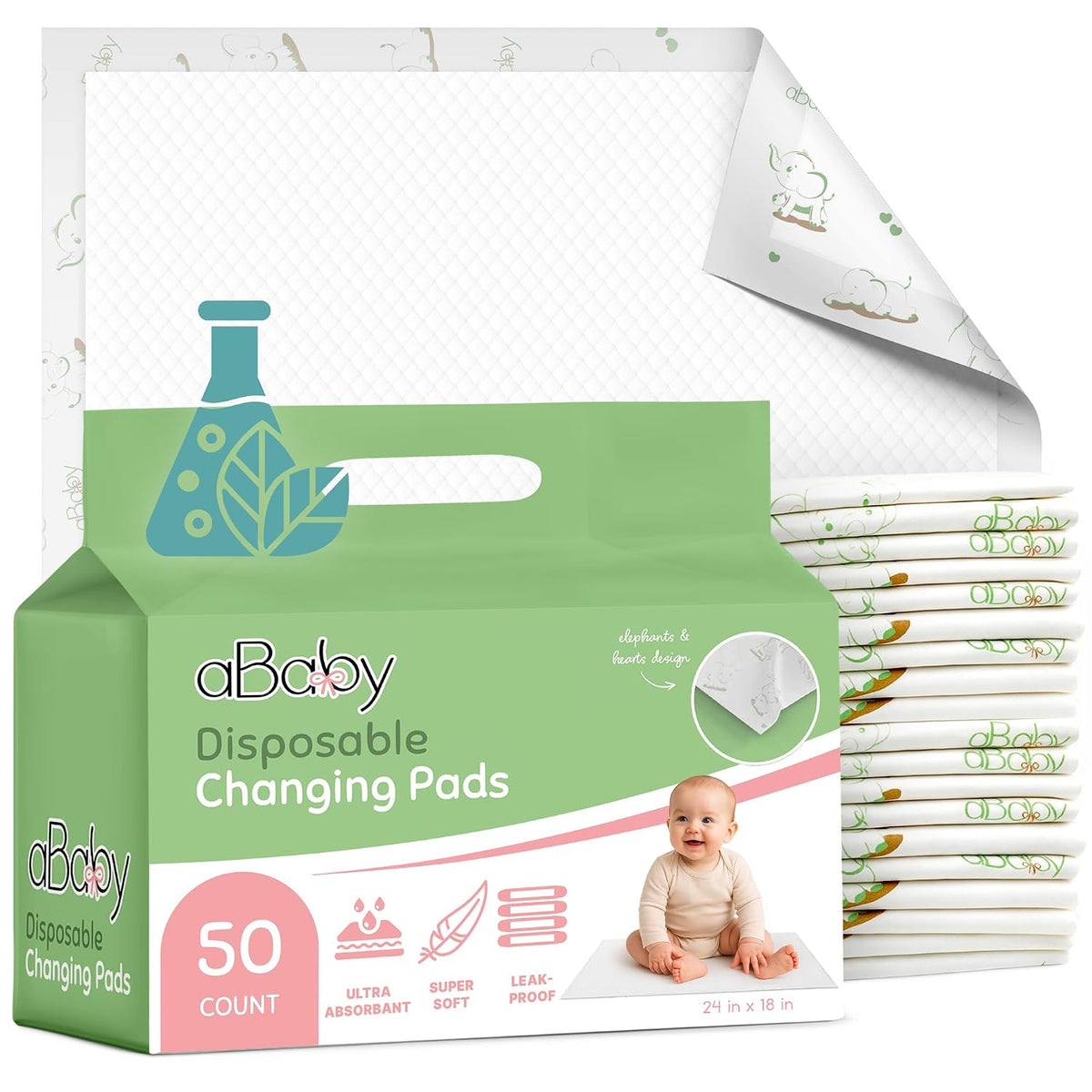 Ultra Absorbant Disposable Changing Pads for Baby, 50 Pack