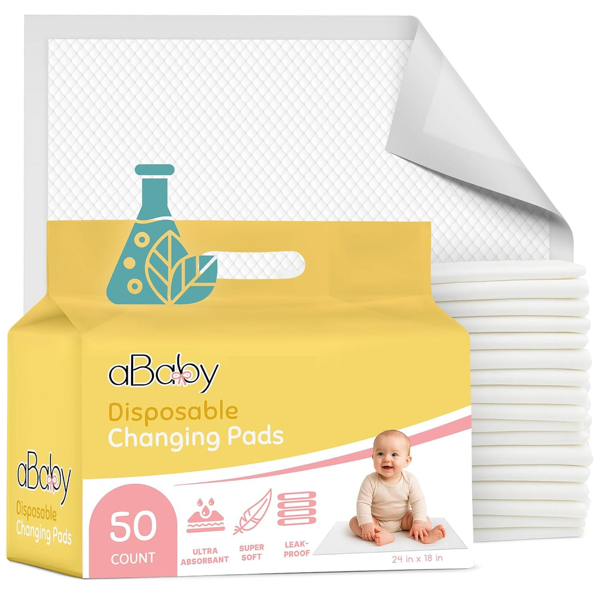 Ultra Absorbant Disposable Changing Pads for Baby, 50 Pack