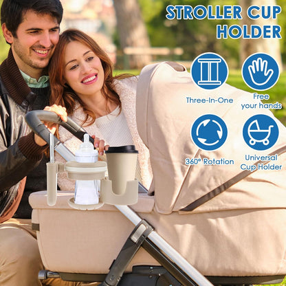 Retractable Stroller Cup Holder with Phone Holder, Non-Slip Cup Holder Multifunctional Stroller Cup and Phone Holder Stroller Cup Holder Clip Firmly Grip Stroller Bar for Stroller Bike Walker (Black)