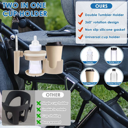 Retractable Stroller Cup Holder with Phone Holder, Non-Slip Cup Holder Multifunctional Stroller Cup and Phone Holder Stroller Cup Holder Clip Firmly Grip Stroller Bar for Stroller Bike Walker (Black)