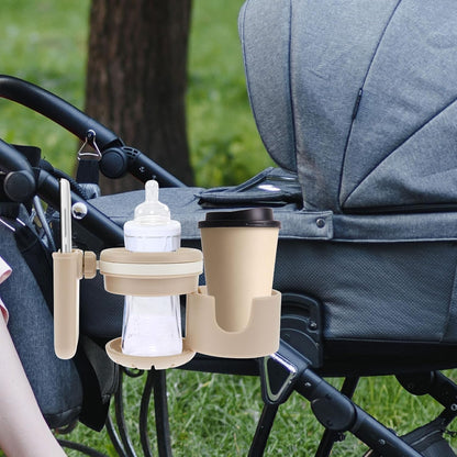 Retractable Stroller Cup Holder with Phone Holder, Non-Slip Cup Holder Multifunctional Stroller Cup and Phone Holder Stroller Cup Holder Clip Firmly Grip Stroller Bar for Stroller Bike Walker (Black)