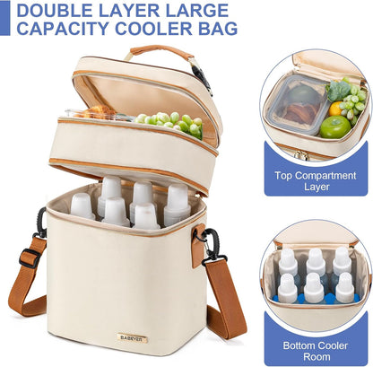 Breastmilk Cooler Bag with Ice Pack Fits 6 Baby Bottles Up to 9 Ounce