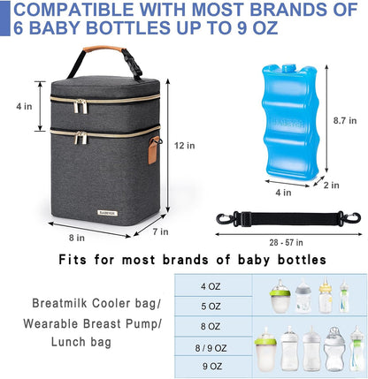 Breastmilk Cooler Bag with Ice Pack Fits 6 Baby Bottles Up to 9 Ounce