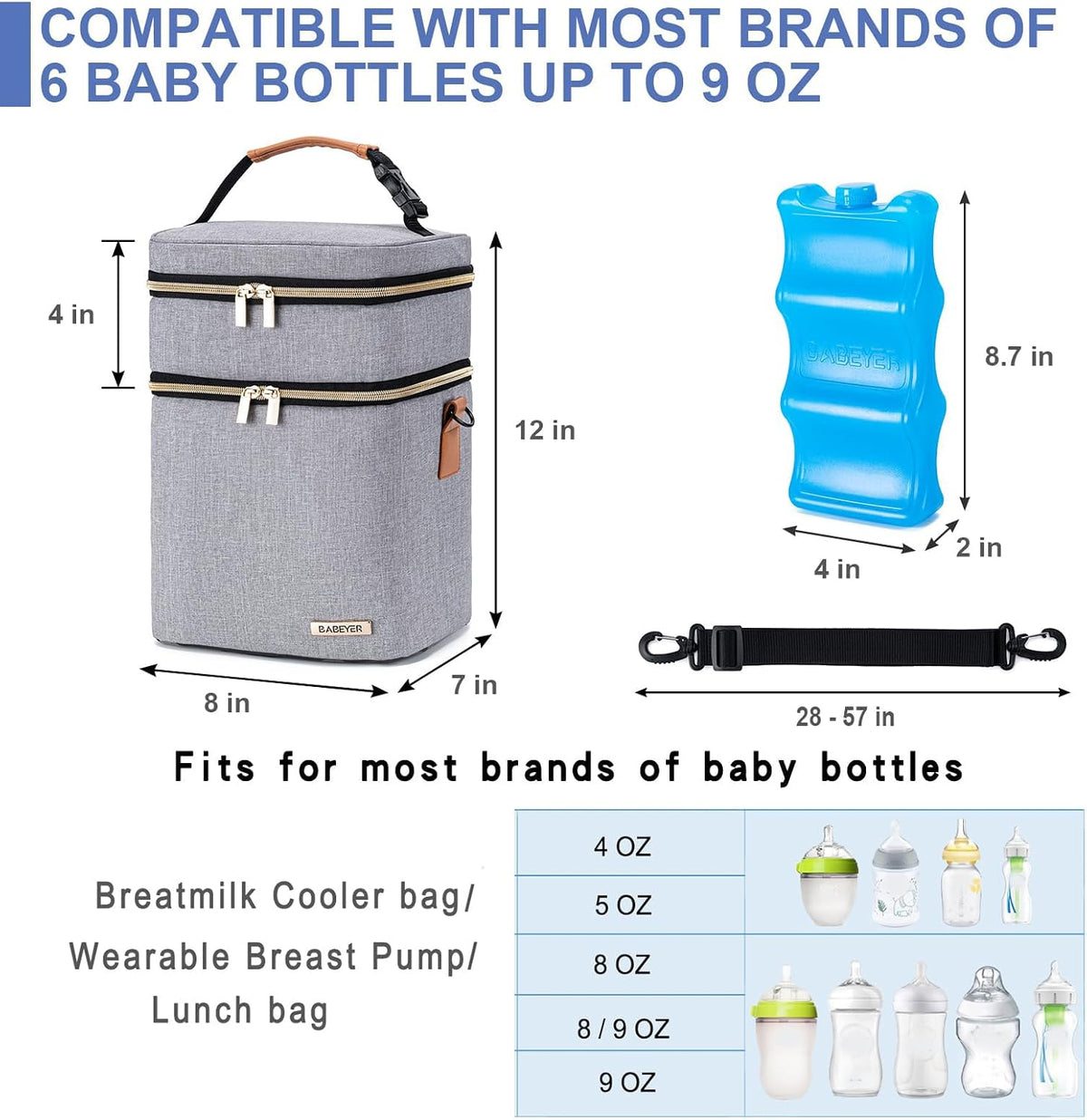 Breastmilk Cooler Bag with Ice Pack Fits 6 Baby Bottles Up to 9 Ounce