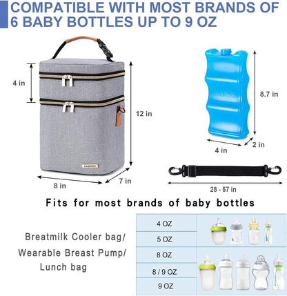 Breastmilk Cooler Bag with Ice Pack Fits 6 Baby Bottles Up to 9 Ounce