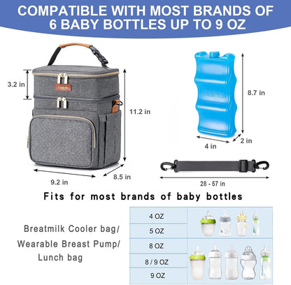 Breastmilk Cooler Bag with Ice Pack Fits 6 Baby Bottles Up to 9 Ounce