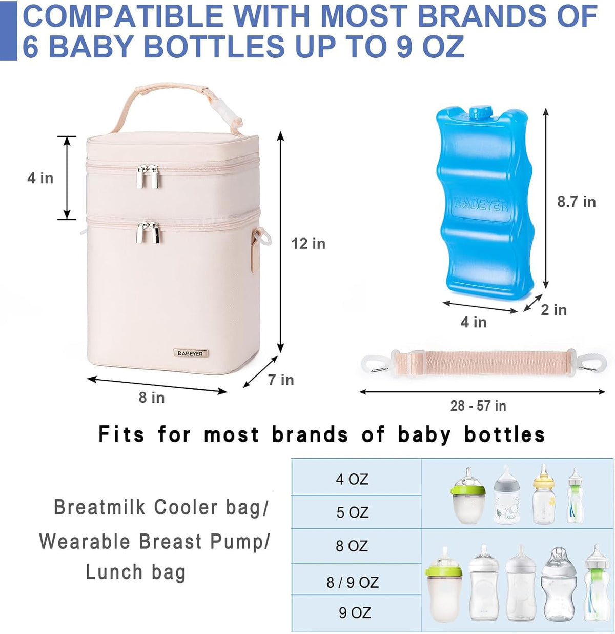 Breastmilk Cooler Bag with Ice Pack Fits 6 Baby Bottles Up to 9 Ounce