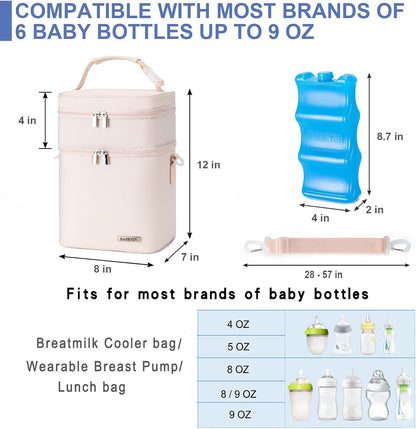 Breastmilk Cooler Bag with Ice Pack Fits 6 Baby Bottles Up to 9 Ounce