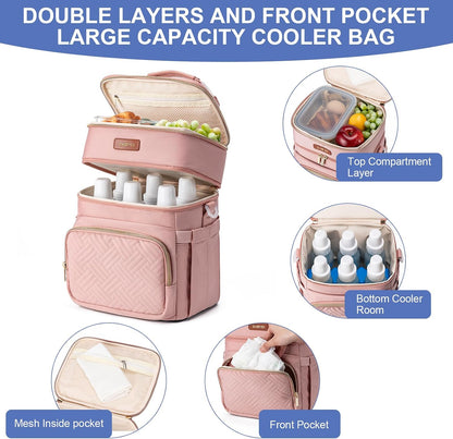 Breastmilk Cooler Bag with Ice Pack Fits 6 Baby Bottles Up to 9 Ounce