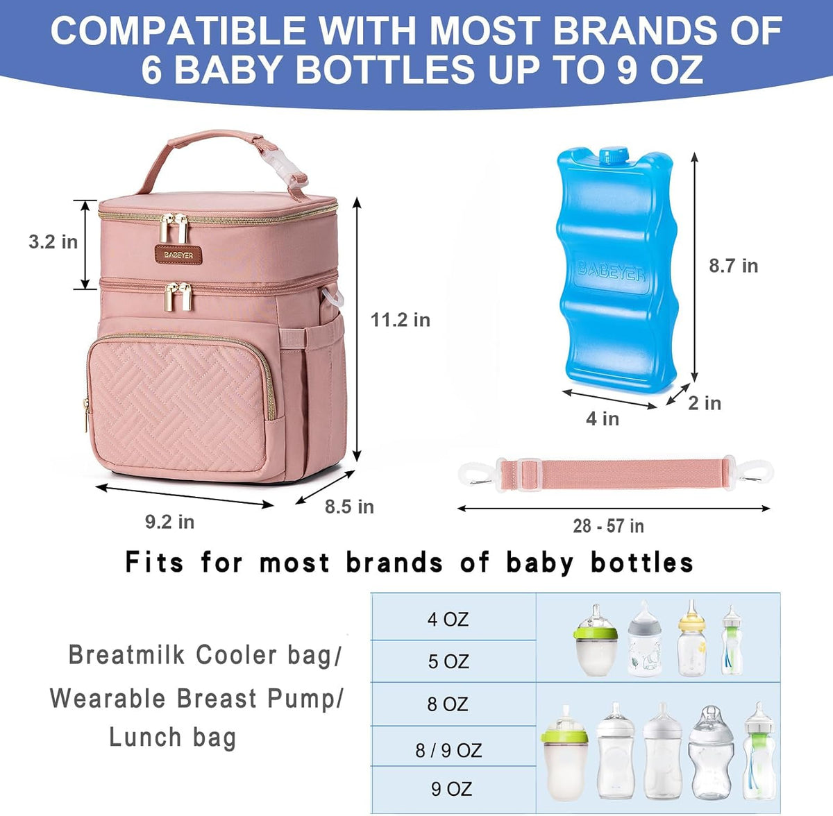Breastmilk Cooler Bag with Ice Pack Fits 6 Baby Bottles Up to 9 Ounce