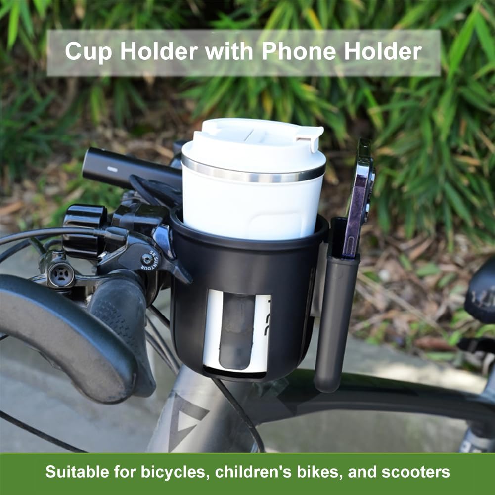 Cup Holder with Phone Holder for Walker,Bike,Wheelchair,Stroller,Adjustable Drink Holder with Phone Holder,Black