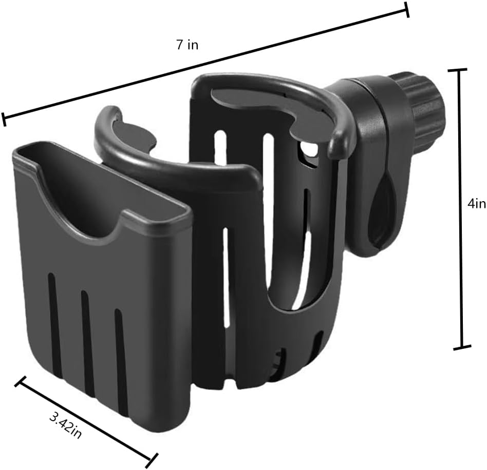 Cup Holder with Phone Holder for Walker,Bike,Wheelchair,Stroller,Adjustable Drink Holder with Phone Holder,Black