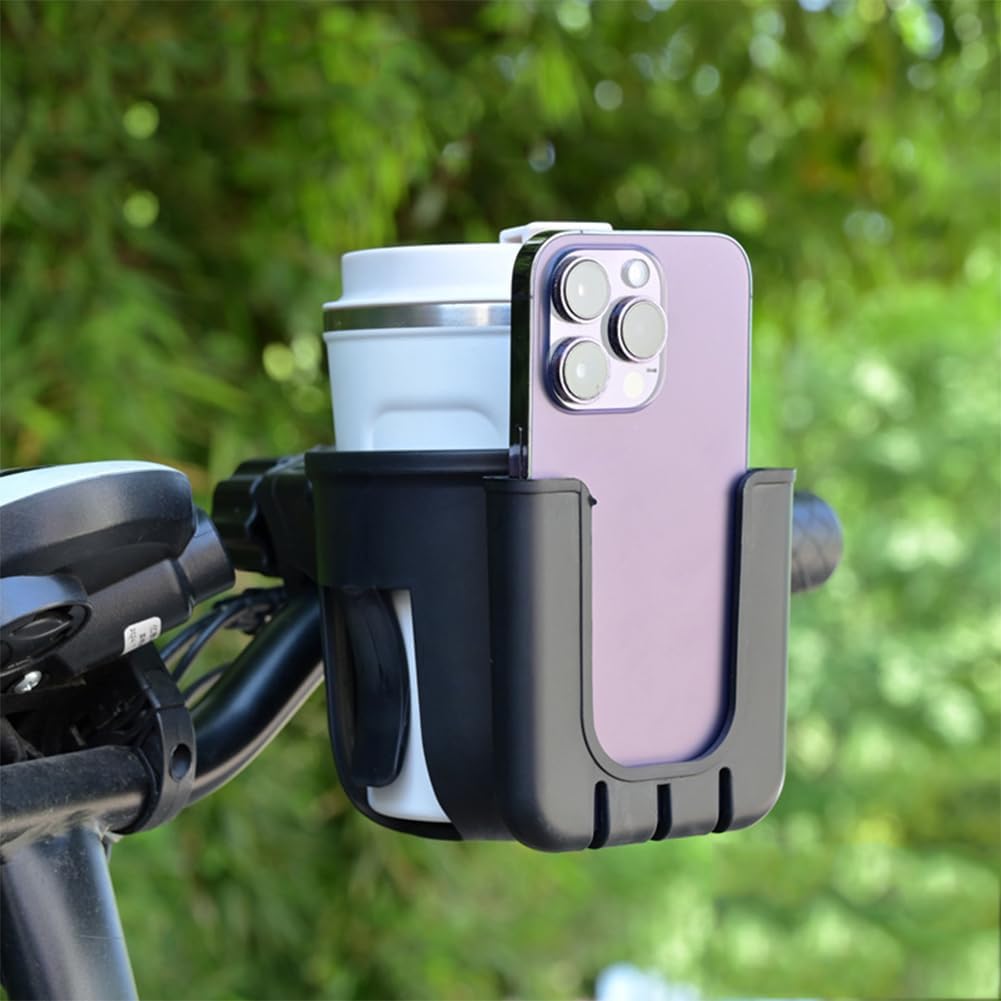 Cup Holder with Phone Holder for Walker,Bike,Wheelchair,Stroller,Adjustable Drink Holder with Phone Holder,Black