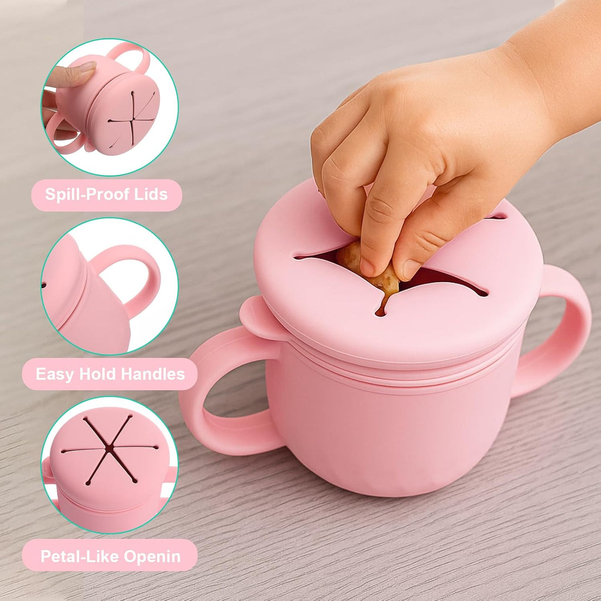 Snack Cups for Toddlers Spill Proof, Stainless Steel Snack Containers for Kids, Reusable Toddler Snack Containers with Lid & Handle, Baby Snack Cups, Dishwasher Safe 2 Pack