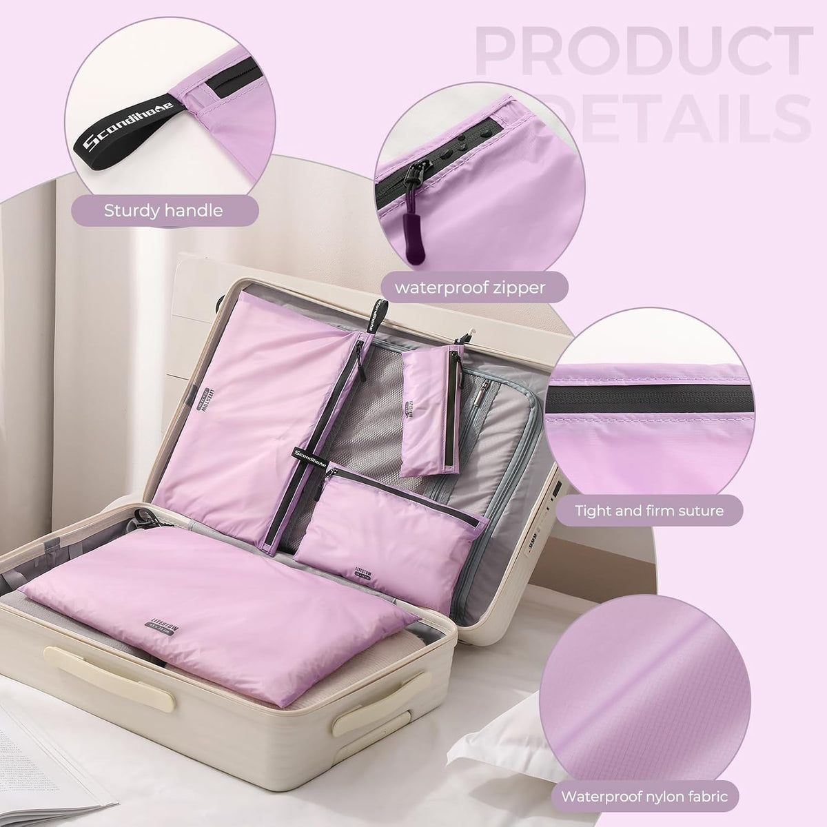 Packing Cubes for Travel Ultralight Luggage Organizer Bag Durable Travel Bags Waterproof Zipper Suitcase Bags Set for Travel Accessories and Essentials (4 Pack) (Purple)
