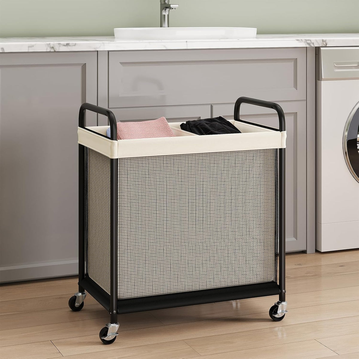 Laundry Hamper 2 Section, 100L Rolling Laundry Sorter with Wheels