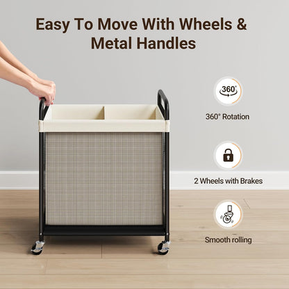 Laundry Hamper 2 Section, 100L Rolling Laundry Sorter with Wheels