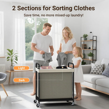Laundry Hamper 2 Section, 100L Rolling Laundry Sorter with Wheels