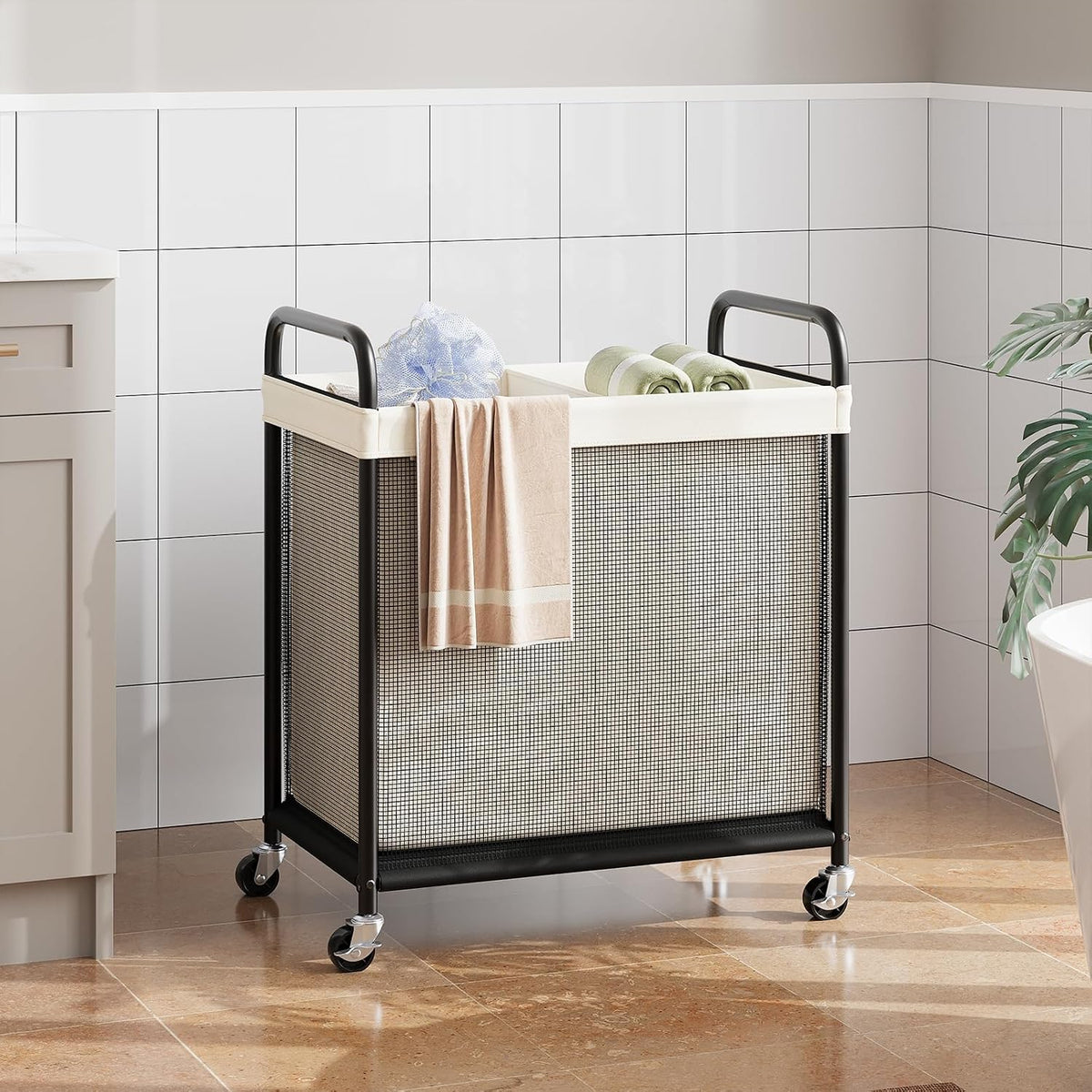 Laundry Hamper 2 Section, 100L Rolling Laundry Sorter with Wheels