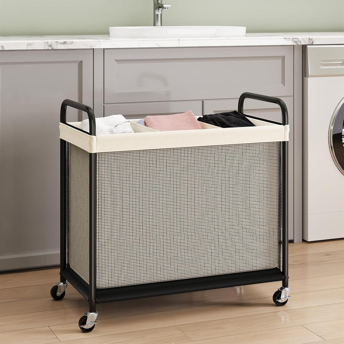 Laundry Hamper 2 Section, 100L Rolling Laundry Sorter with Wheels