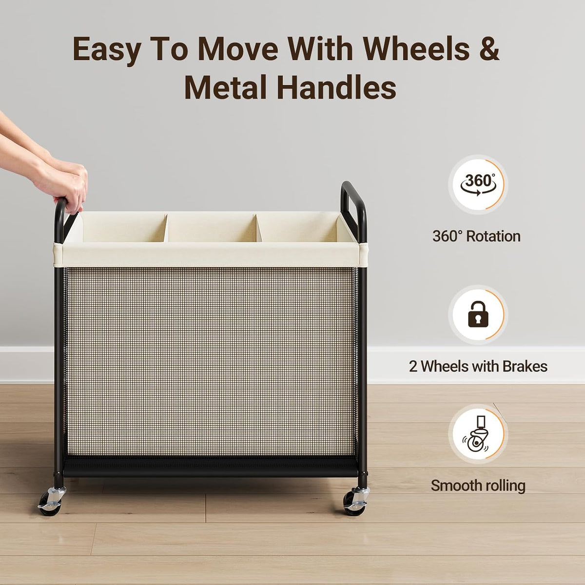 Laundry Hamper 2 Section, 100L Rolling Laundry Sorter with Wheels