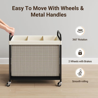 Laundry Hamper 2 Section, 100L Rolling Laundry Sorter with Wheels