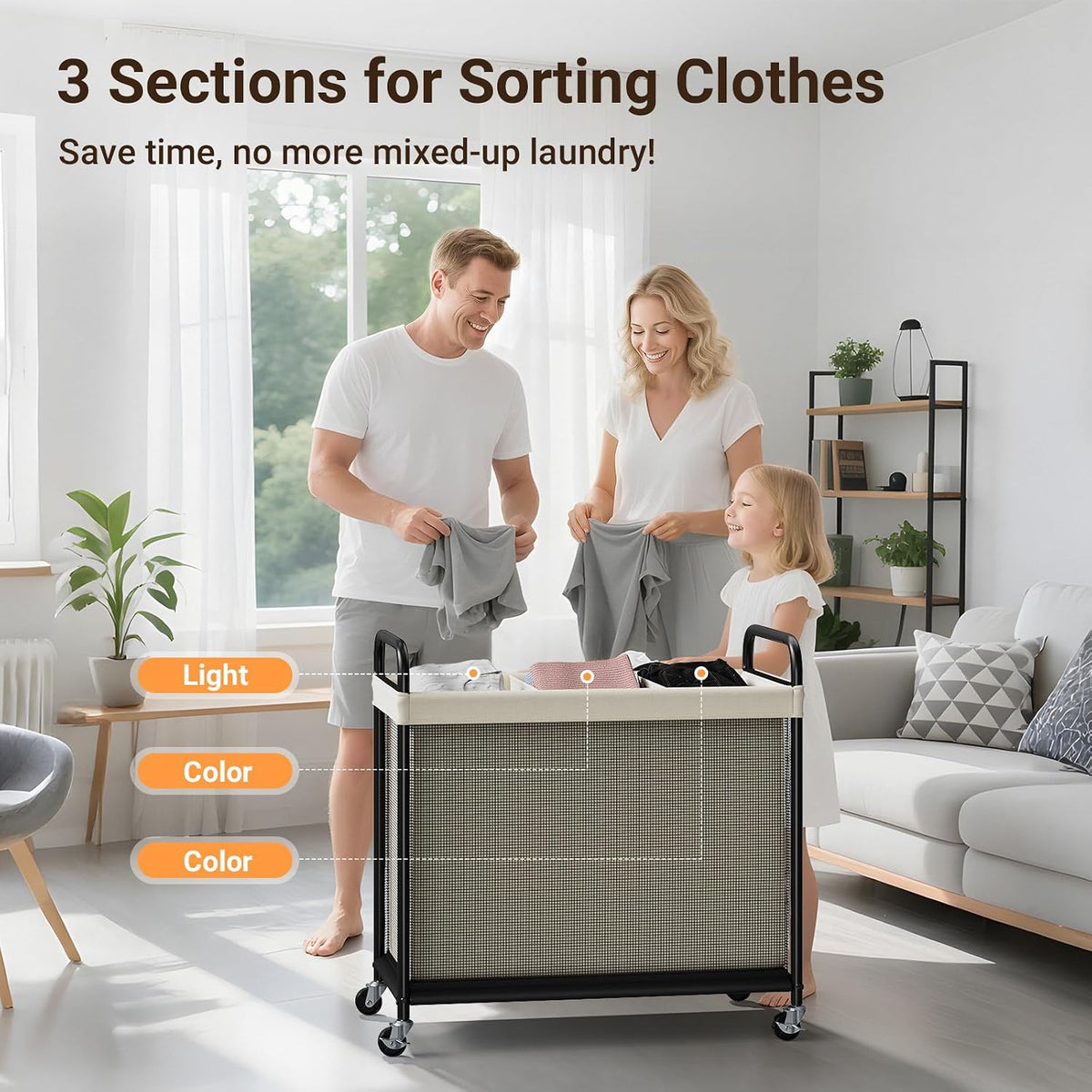 Laundry Hamper 2 Section, 100L Rolling Laundry Sorter with Wheels