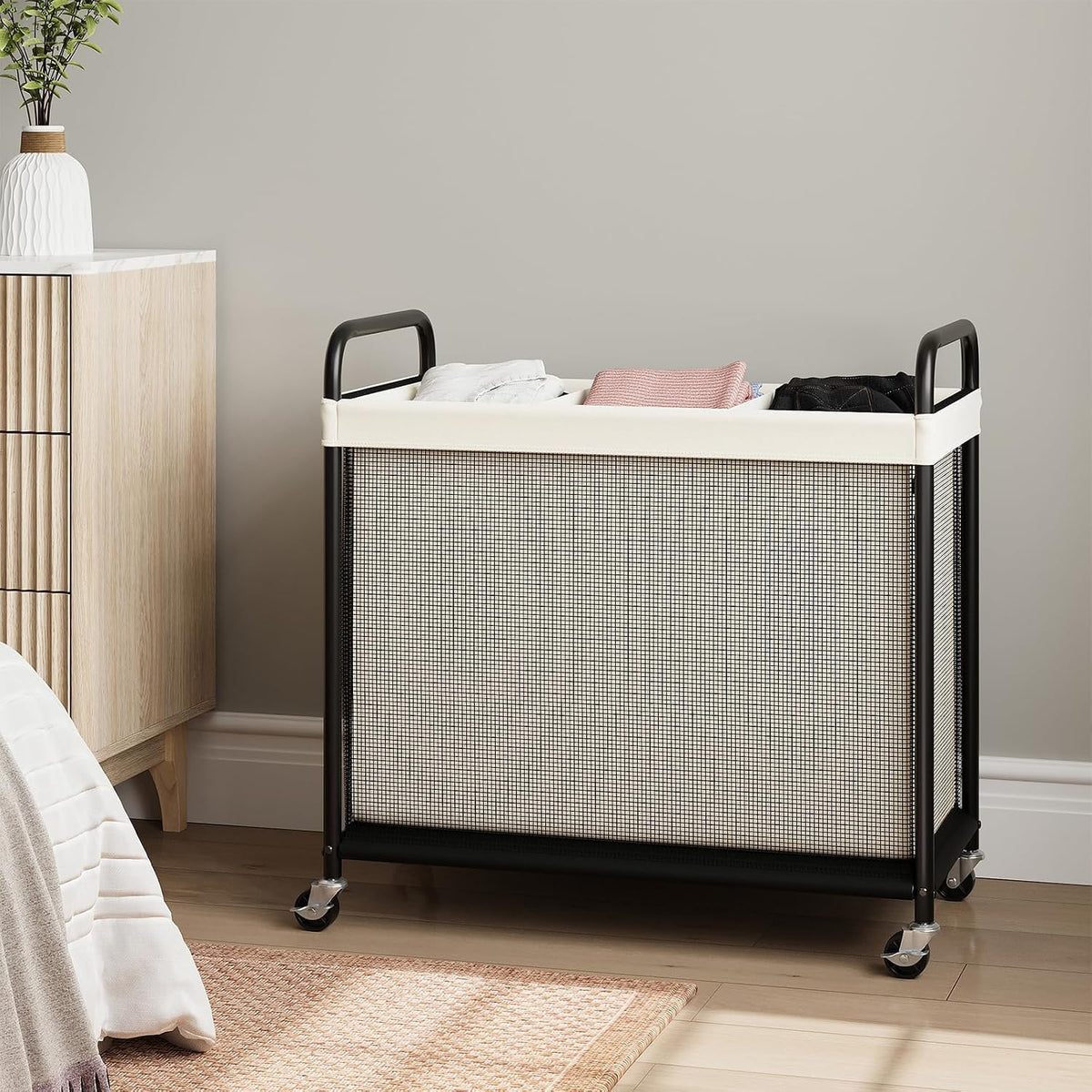 Laundry Hamper 2 Section, 100L Rolling Laundry Sorter with Wheels