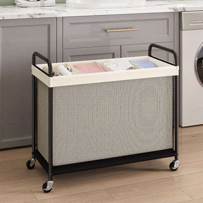 Laundry Hamper 2 Section, 100L Rolling Laundry Sorter with Wheels